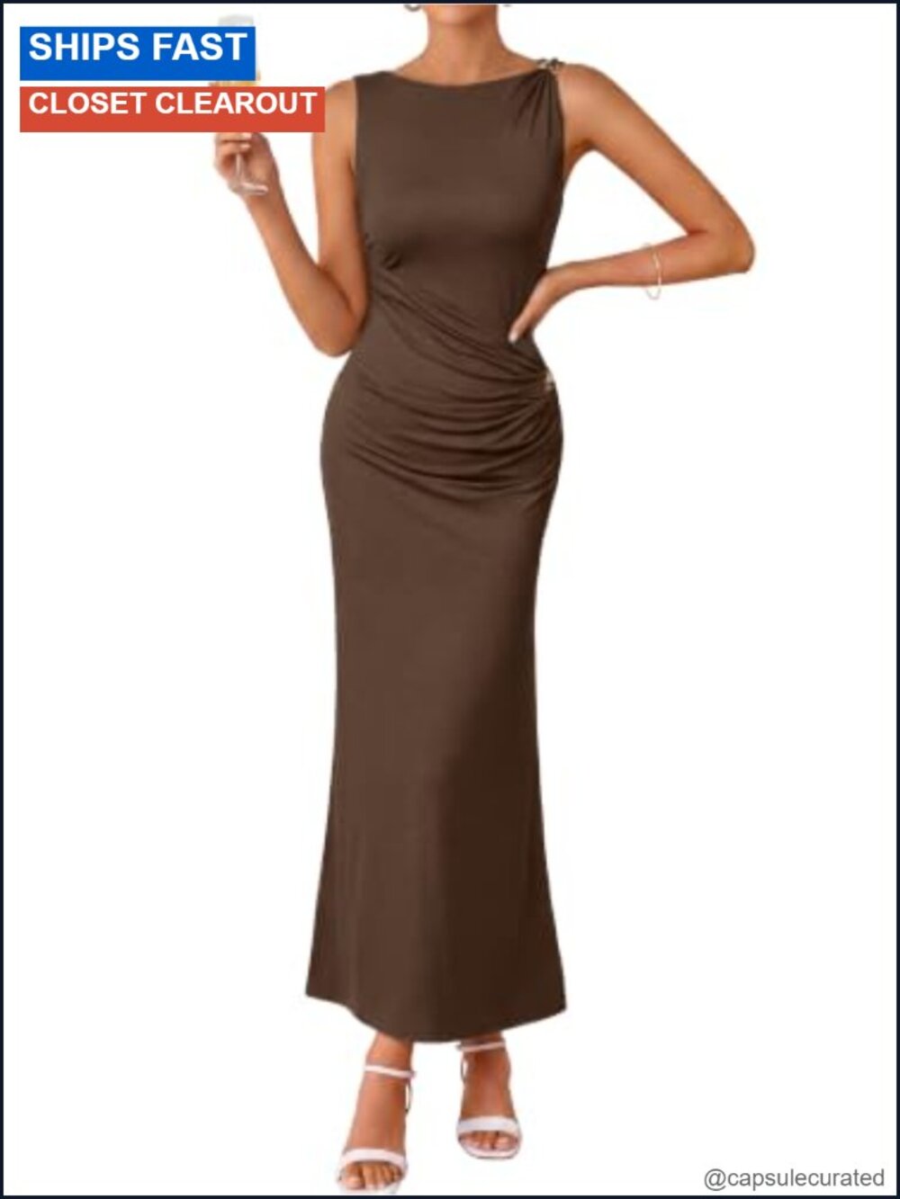 Ruched Bodycon Maxi Dress Sleeveless Formal Cocktail Elegant